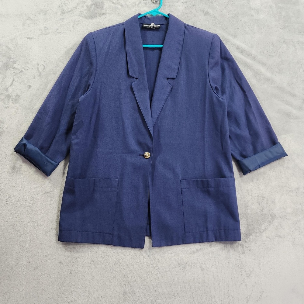 Vintage Sag Harbor Blazer Womens 12‎ Blue Lightweight One Button Jacket Office